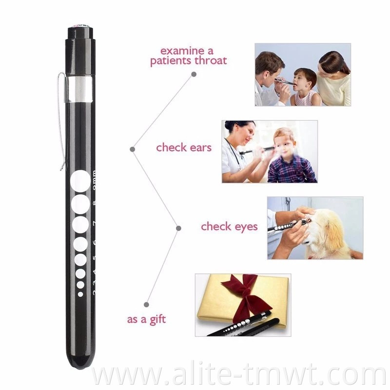 Aluminum Alloy Nurse Penlight with Pupil Gauge LED Medical Pen Lights for Nursing Doctors